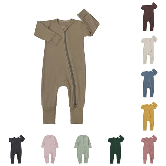Baby Ribbed Pajamas Boys Girls Zipper Long Sleeve Romper Jumpsuit Bodysuit