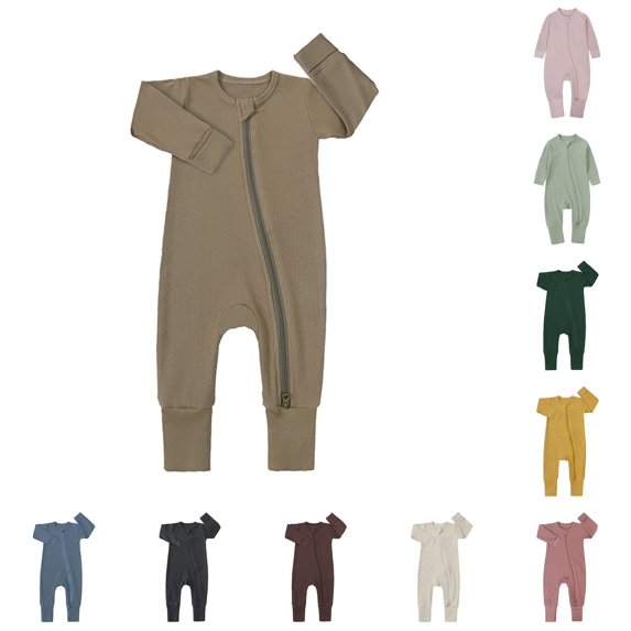 Baby Ribbed Pajamas Girls Boys Zipper Long Sleeve Romper Jumpsuit Baby Thermal Set Long Sleeve Bodysuit Boy Toddler Boys Jumpsuit Baby Summer Mamas Boy Outfit Month Boy Clothes