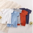 thumbnail image 1 of Baby Ribbed Romper Short Sleeve Button-Down Bodysuit with Pocket Neutral Jumpsuit for Soft Breathable Summer Outfit Beige 0-3 Months, 1 of 4