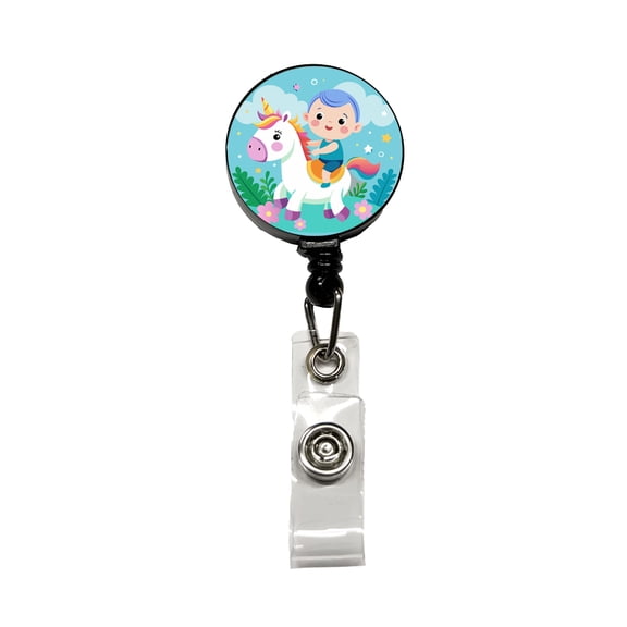 Baby Riding Unicorn Cute Funny Retractable Reel ID Badge Key Card Name Tag Holder with Clip
