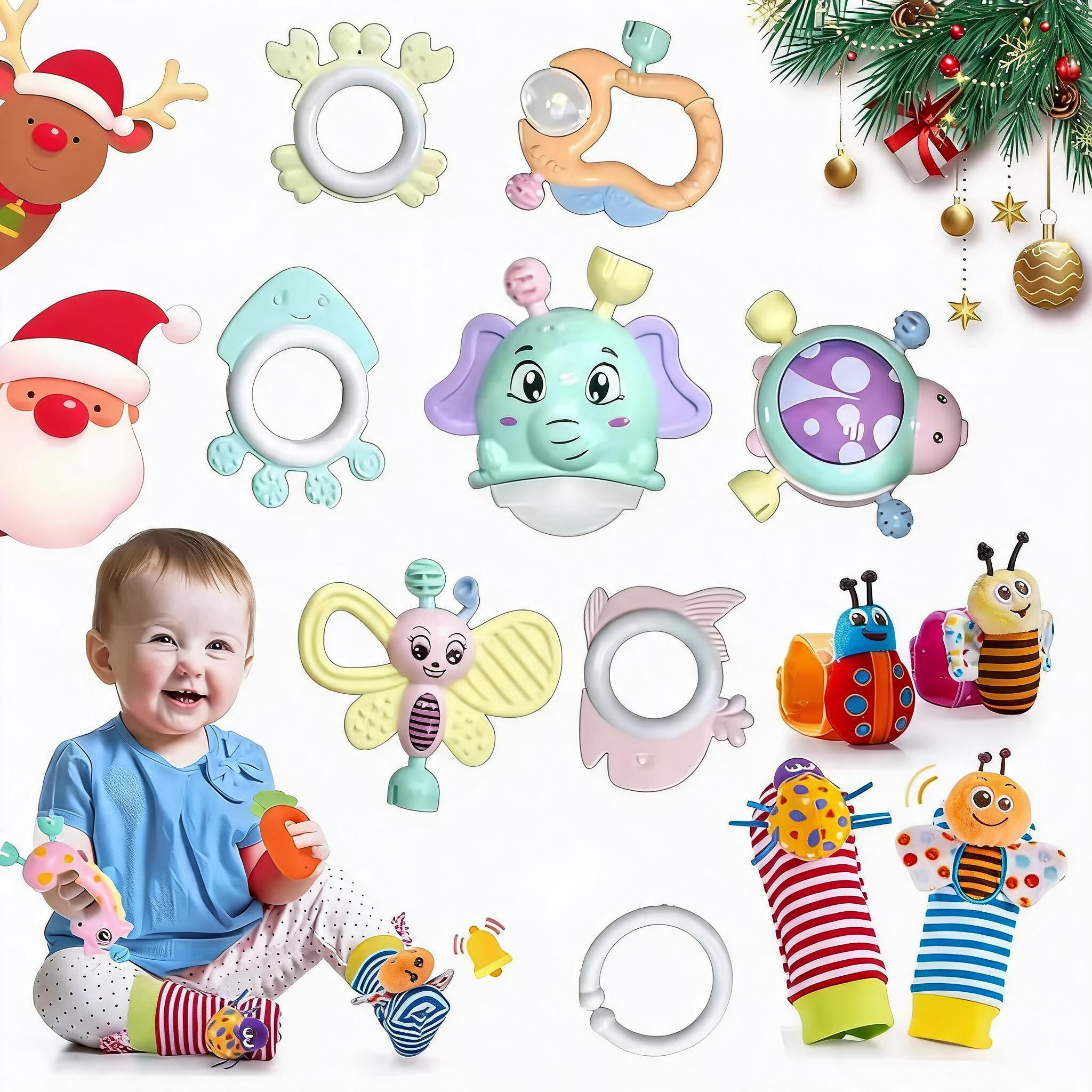 Baby Ringing Toy Set, Baby Gripping Ringing, Easy to Grasp Sensory Buckle, Baby Development Learning Music Toy, Newborn Shower Birthday Gift 1 2 3 4 5 6 7 9 10 12 Months Boy and Girl