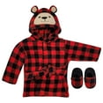 thumbnail image 1 of Rising Star Baby Bathrobe Set for Boys, Toddler Bathrobe with Hood, Matching Slippers and Turban, Soft Plush Cotton Boys Bathrobe, Buffalo Plaid Bear, 1 of 6