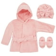 thumbnail image 1 of Baby Robe - Soft Plush Bath Towel Robe Spa Set - Baby Bathrobe Towel & Slippers for Boys + Turban for Girls Robe Set (Pink, 0-9 Months), 1 of 6