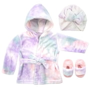 Rising Star Toddler Bathrobe Set, 0-9 Months, Girls Bathrobe with Slippers & Turban, Toddler Bathrobe Plush Baby Robe, Tie Dye