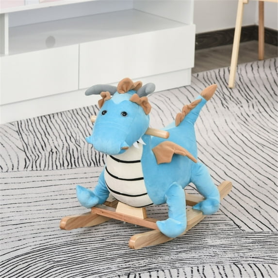 Baby Rocking Horse for Children 18-36 Months, Plush Animal Rocker Toy with Wooden Frame, Outdoor Gaming Rocker for Toddlers, Kids, Boys, Girls, Ride on Toys, Blue Dinosaur