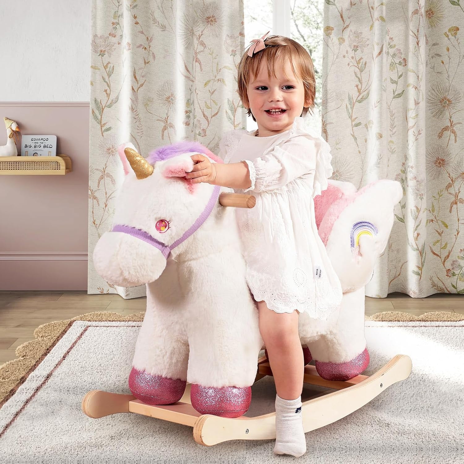 Ride On Rocking Unicorn For Baby Wooden Rocking Pink Baby Rocking