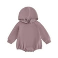 thumbnail image 1 of Baby Romper, 3 6 12 18M Long Sleeve Hooded Solid Fall Casual Bodysuit Clothes for Girls Boys, 1 of 9