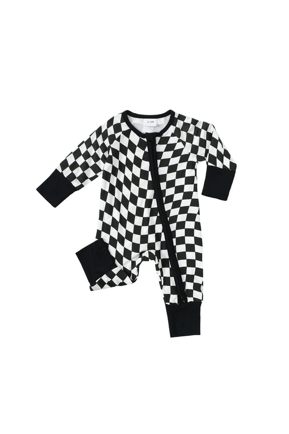 Baby Romper Bamboo Fiber Baby Boy Clothes Newborn Zipper Jumpsuit Checker Long-Sleeve Baby Clothing 0-18M