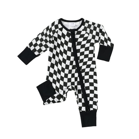 Baby Romper Bamboo Fiber Baby Boy Clothes Newborn Zipper Jumpsuit Checker Long-Sleeve Baby Clothing 0-18M