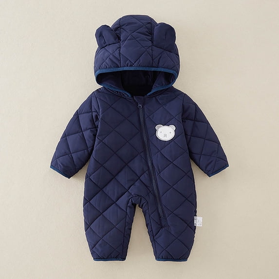 Baby Romper Boys Hooded Bear Padded Jumpsuit Winter Toddler Jumpsuit Navy 3-6 Months