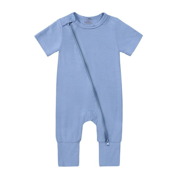 Baby Romper Cotton Footless Pajamas Zipper Short Sleeve Sleeper Jumpsuit Girls' Jumpsuits Blue 6 Months-12 Months