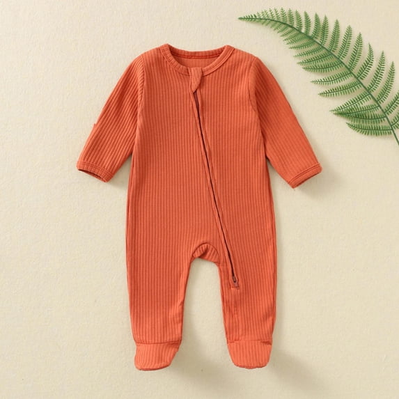 Eygvbb Baby Romper Footed Jumpsuit Zipper Sleeper Girls Romper Toddler Long Sleeve Crew Neck Knit Pajama Solid Color Footed Coverall for 3-18 Months Newborn Infant Sleepwear Daily Loungewear