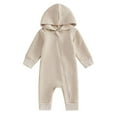 thumbnail image 1 of Baby Romper Infant Hooded Footless Pjs Solid Hoodie Romper Zip Up Long Sleeve Jumpsuit Baby Clothes Girl Beige 12 Months-18 Months, 1 of 7