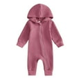 thumbnail image 1 of Baby Romper Infant Hooded Footless Pjs Solid Hoodie Romper Zip Up Long Sleeve Jumpsuit Baby Clothes Girls Purple 6 Months-12 Months, 1 of 6