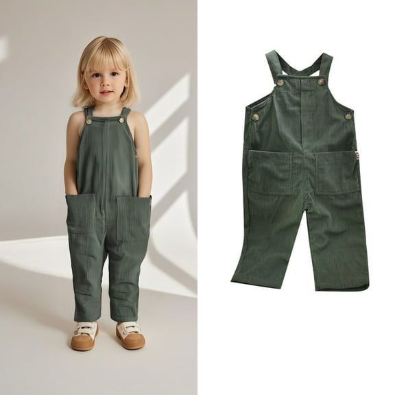 Baby Romper Jumpsuit Girls Overalls Kids Casual Sleeveless Girls Overalls with Pockets Green Jumpsuits Size 6-12 Months Girls Clothes
