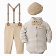 thumbnail image 1 of Baby Romper Kids Fall Winter Gentleman Suit Long Sleeve Shirt Suit Fashion Set for 0 3 6 12 18 24 Months Baby Khaki,9M, 1 of 4
