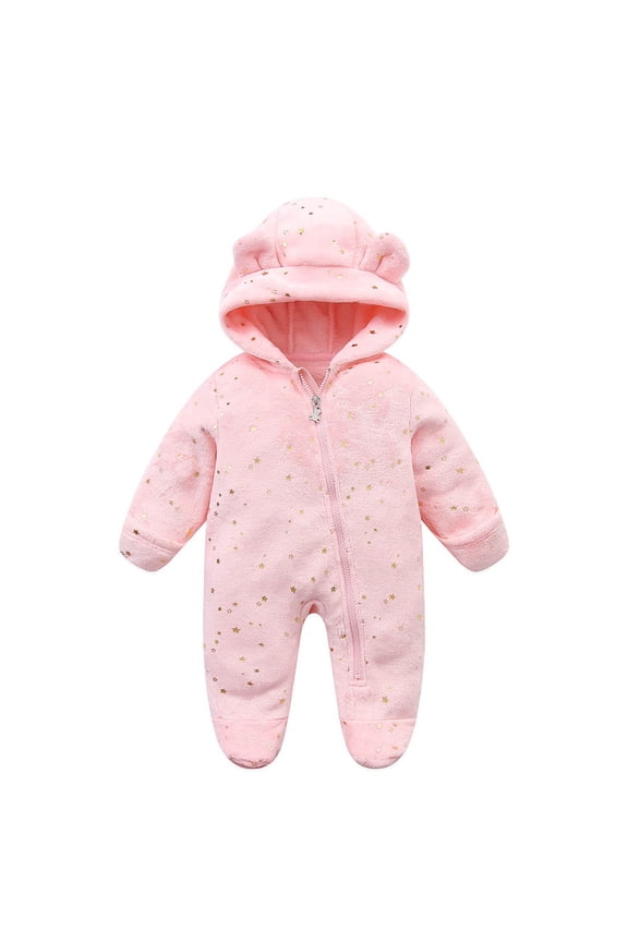 Baby Romper Kids Jumpsuit Christmas Snowsuit Romper Warm Coat Girl Baby Clothes Pink 6 Months-9 Months