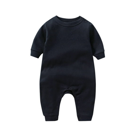 Baby Romper Kids Solid Colour Romper Long Sleeve Shoulder Snap Jumpsuit Playwear Outfit Newborn Onesies Girl Black 3 M-6 M