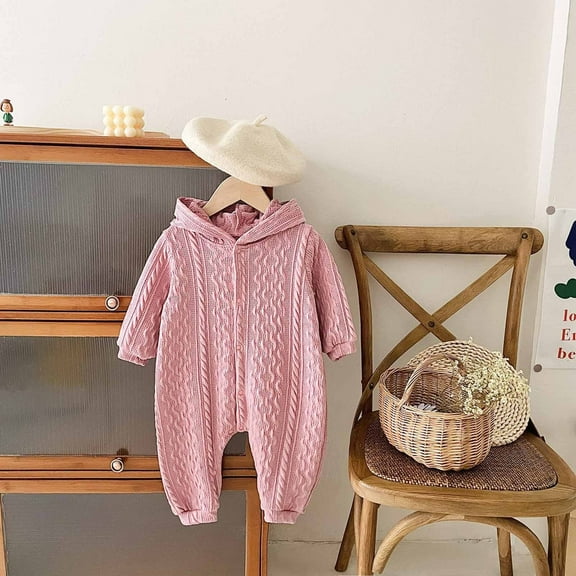 Baby Romper Knitted Hooded Sweater Long Sleeve Solid Color Jumpsuit with Bunny Ear Cozy Fall Winter Clothes for Infant Newborn Boy Girl
