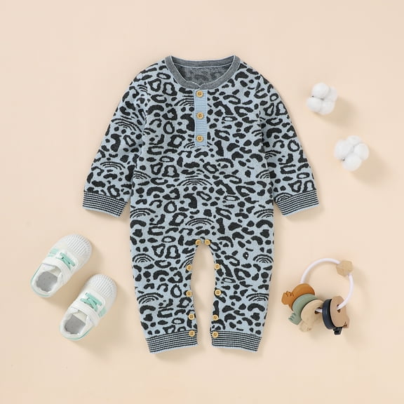 Baby Romper Knitted Newborn Girl Boy Jumpsuit Fashion Leopard Print Infant Clothing Long Sleeve Autumn Winter Overalls 0-18M Warm