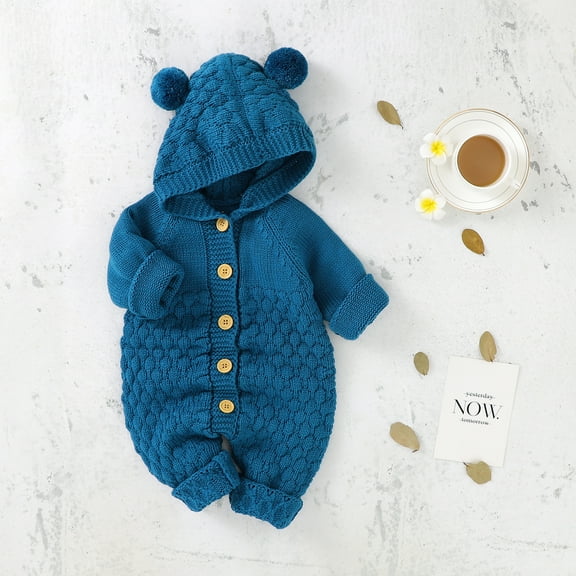Baby Romper Long Sleeve Autumn Newborn Boy Girl Jumpsuit Fashion Hooded Pom Pom Infant Children Clothing Knit Cute Bear Playsuit