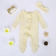 thumbnail image 1 of Baby Romper Baby Girls Spring Fall Solid Knit Ruffle Footies Romper Jumpsuit with Headband Outfit Baby Girl Rompers Beige 3 Months-6 Months, 1 of 7