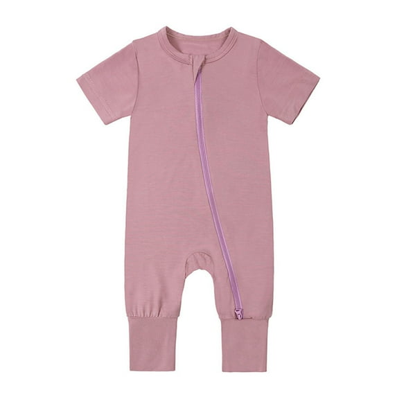 Baby Romper Short Sleeve Footless Pajamas 2 Way Zipper Summer Sleeper Jumpsuit Outfits 0-24 Months(Color:Hot Pink,Size:6-12 Months)