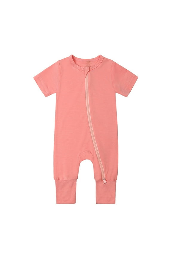 Baby Romper Short Sleeve Footless Pajamas 2 Way Zipper Summer Sleeper Jumpsuit Outfits 0-24 Months(Color:Orange,Size:0-3 Months)