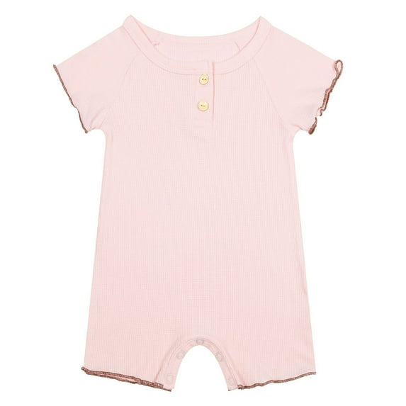 Baby Romper Short Sleeve Romper Casual Outfit Polyester Breathable Summer Daily Wear Baby Girl Onesies Pink 0 Months-6 Months