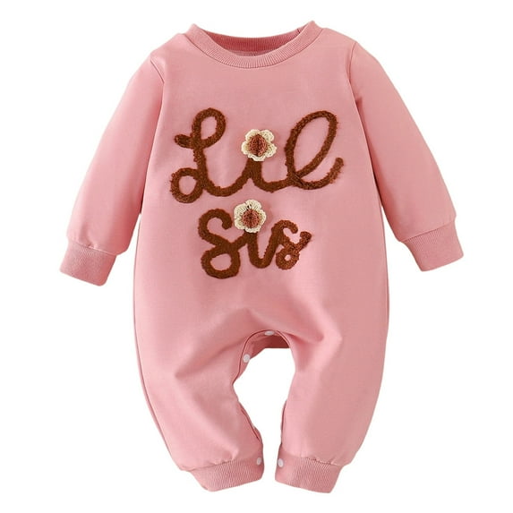 Baby Romper Toddler Sister Romper Soft Thermal Bodysuit Long Sleeves Wear Newborn Onesies Girl Pink 6 M-12 M