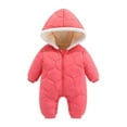 thumbnail image 1 of Baby Rompers 12-18 Months Toddler Girl Clothes Boys Girls Solid Color Cute Thicken Keep Warm Bear Ear Jumpsuit, 1 of 3