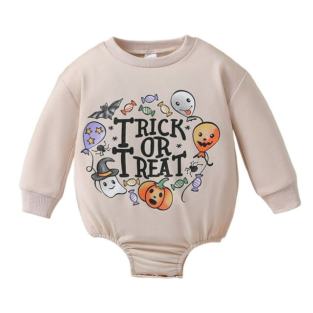 Baby Rompers Baby Boys Girls Long Sleeve Letter Pumpkin Prints Romper