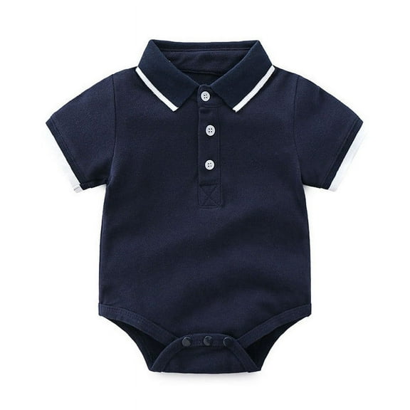 Baby Rompers Boy Baby Boys Solid Polo Shirt Summer Short Sleeve Breathable Soft Casual Button Up Jumpsuit Romper Baby Bubble Romper Navy 0 Months-6 Months