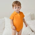 thumbnail image 1 of Baby Rompers Boy Baby Newborn Boys and Girls Summer Solid Bodysuit Short Sleeve Breathable Lightweight Button Up Casual Jumpsuit Toddler Romper Orange 9 Months-12 Months, 1 of 4