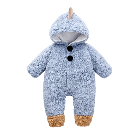 Baby Rompers Boy Girl Winter Hooded Coat Toddler Baby Boys Girls Color Plush Cute Bear Ears Winter Thick Keep Warm Jumpsuit Romper Blue 6-9 Months