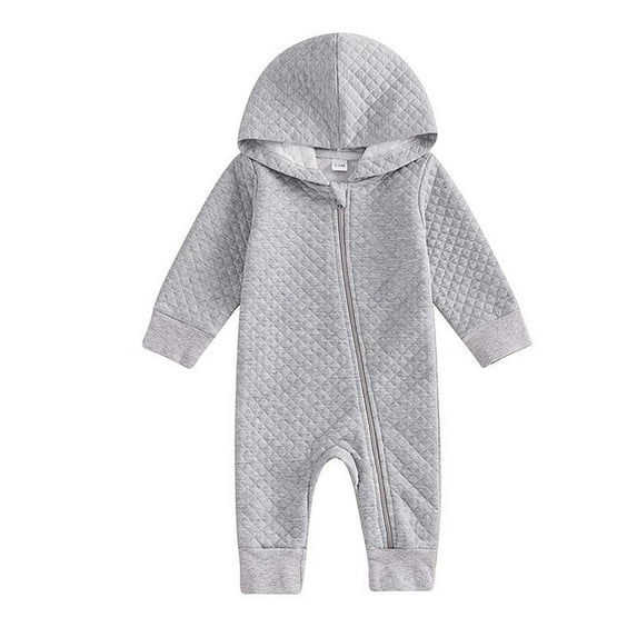 Baby Rompers Boy Solid Hoodie Romper Zip Up Long Sleeve Hooded Jumpsuit Coverall Outfit Onesies Grey 3 Months-6 Months