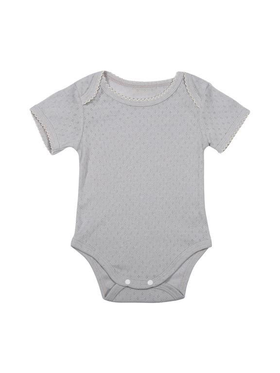 Baby Rompers Boy Simple Solid Short Sleeve Crew Neck Embroidered Short Romper Breathable Summer Daily Outfit
