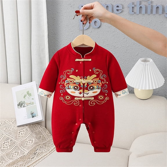 Baby Rompers Cute Long Sleeve New Year Tang Suit Birthday Toddler Girls Romper 3-6 Months