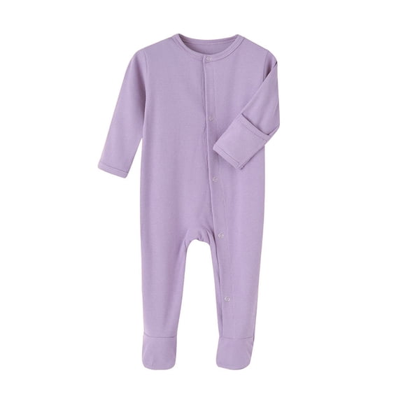 Baby Rompers Girl Baby Fall Winter Footed Pajamas Long Sleeve Solid Ribbed Jumpsuit Soft Breathable Baby Bubble Romper Light Purple 0 Months-3 Months