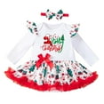 thumbnail image 1 of Baby Rompers Girl My First Christmas Print Baby Girls Outfit Long Sleeve Bow Detail Tulle Romper and Hair Accessories 2 Piece Set Party Wear Baby Rompers Watermelon Red 6 Months-9 Months, 1 of 5