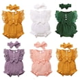 thumbnail image 1 of Baby Rompers Girl Girl Lace Romper Sleeveless Ruffle Bow Decorated Jumpsuits Bodysuit Headband Girls Jumpsuit Green 12-18 Months, 1 of 5