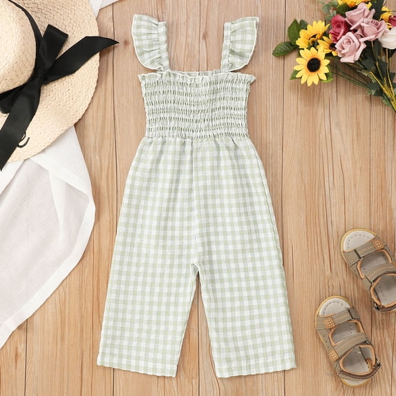 Baby Rompers Girl Girls Sleeveless Lattice Print Tops Jumpsuits Clothes Girls Jumpsuit Green 18-24 Months