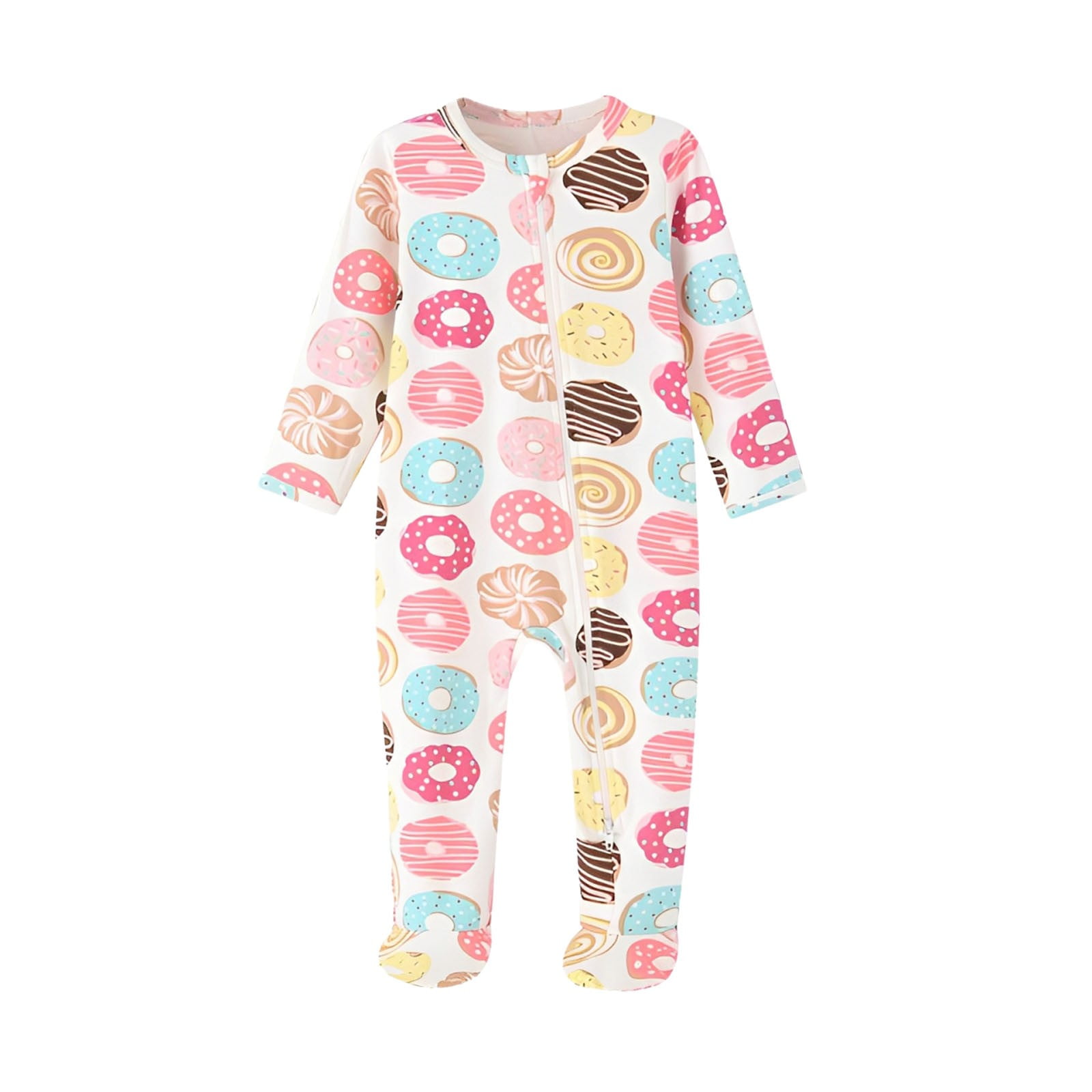 Baby Rompers Girl Fall Winter Full Zip Footed Pajamas Donut Rabbit ...