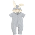 thumbnail image 1 of Baby Rompers Girl Toddler Easter Solid Zipper Hooded Rabbit Bunny Romper Playsuit Jumpsuit Baby Bubble Romper Grey 0 Months-3 Months, 1 of 6