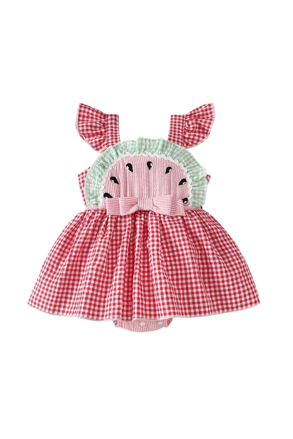 Baby Rompers Girl Toddler Girls Summer Watermelon Lemon Design Romper Soft Breathable Sleeveless Jumpsuit with Snap Buttons Baby Romper Red 3 Months-6 Months