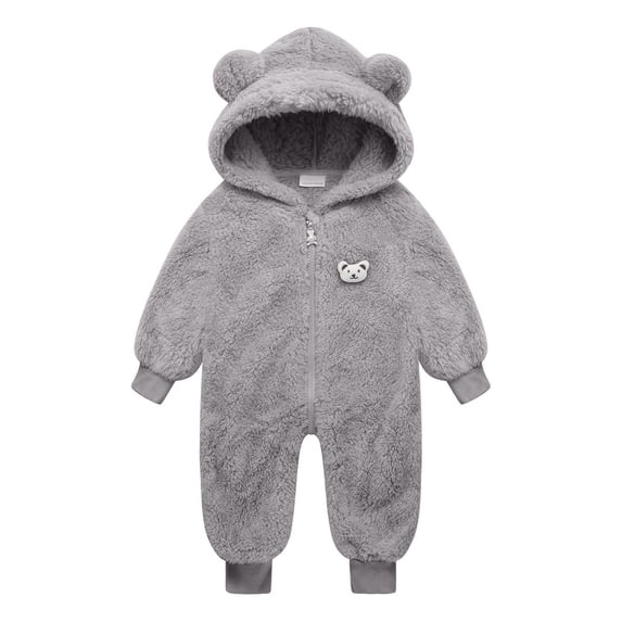 Baby Rompers Girl Kids Hooded Snowsuit Winter Warm Jumpsuits Girls Jumpsuit Grey 6-12 Months