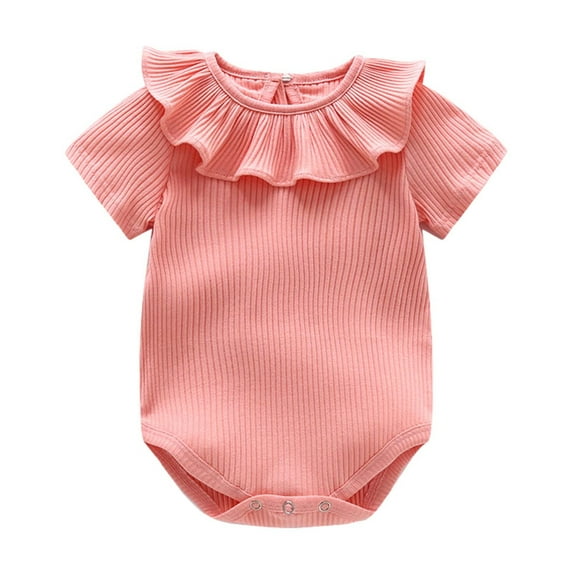 Baby Rompers Girl Summer Toddler Girls Solid Cotton Short Sleeve Jumpsuit Lightweight Breathable Romper with Snap Buttons Baby Bubble Romper Light Pink 3 Months-6 Months