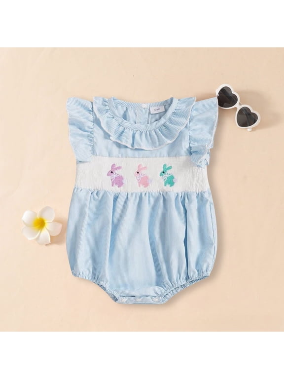 Baby Rompers Girls Bunny Element Flutter Sleeve Romper Bodysuit Summer Casual Crawling One-Piece Stylish Girls Romper Size 6-12M