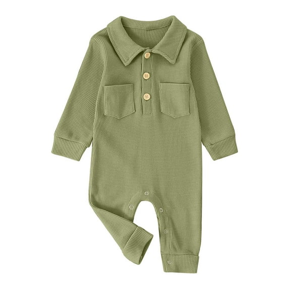 Baby Rompers Boys Girls Solid Color Long Sleeve Romper Jumpsuit Clothes Onesies Boy Light Green 0 Months-3 Months
