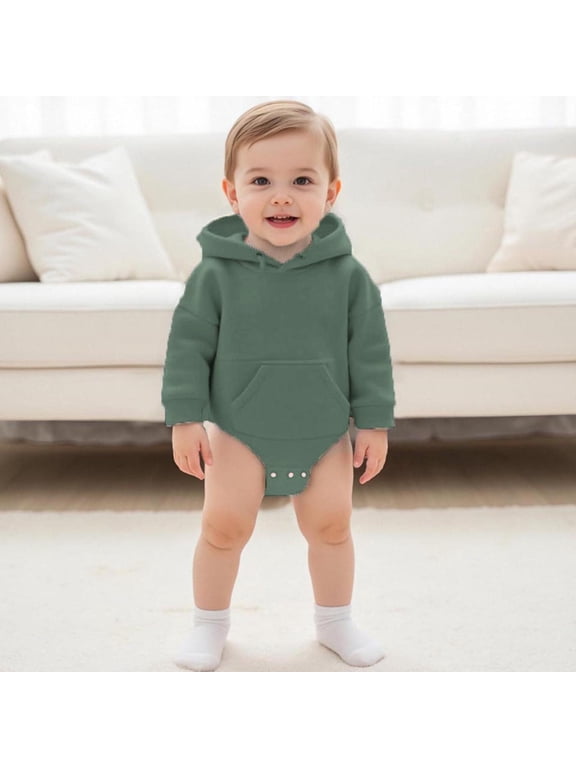 Baby Rompers Long Sleeve Boys Girls Cotton Hooded Sweatshirt Green 3-6Months